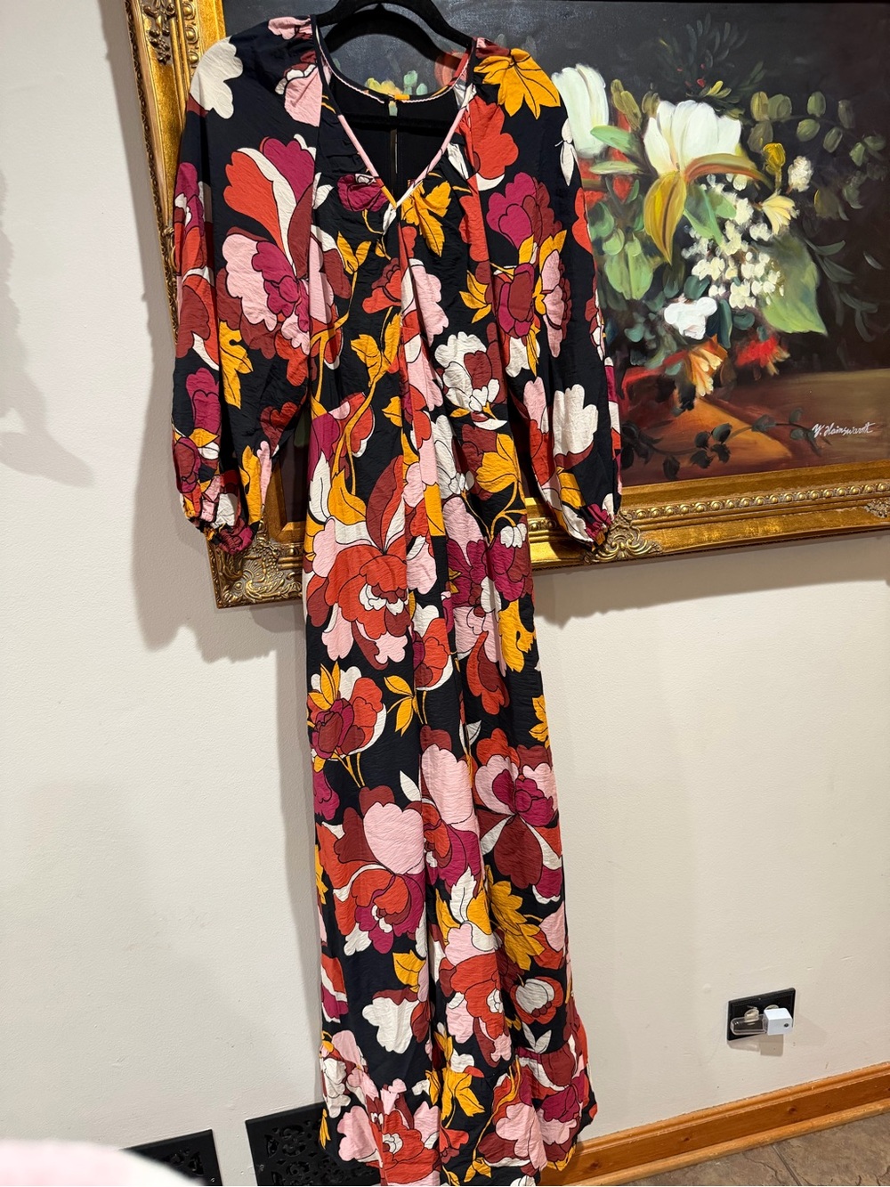 Maeve by Anthropologie Black Midi Dress with Red, Pink & Yellow Floral Print - Picture 2 of 4